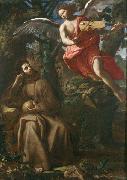 Francesco Cozza Saint Francis consoled by an Angel France oil painting artist